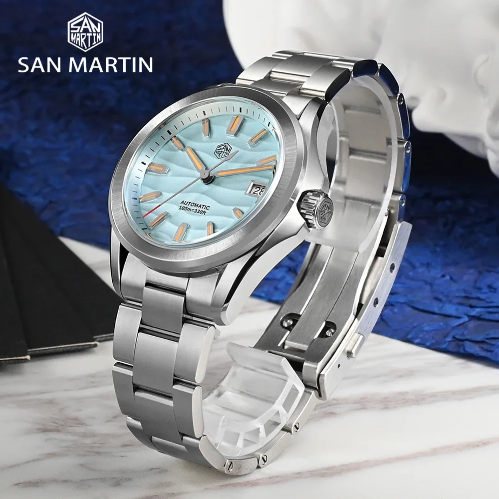 San Martin Original 39mm Gada Fashion Men Dress Watch Orange Luminous NH35 Automatic Mechanical Business Men Watches Waterproof