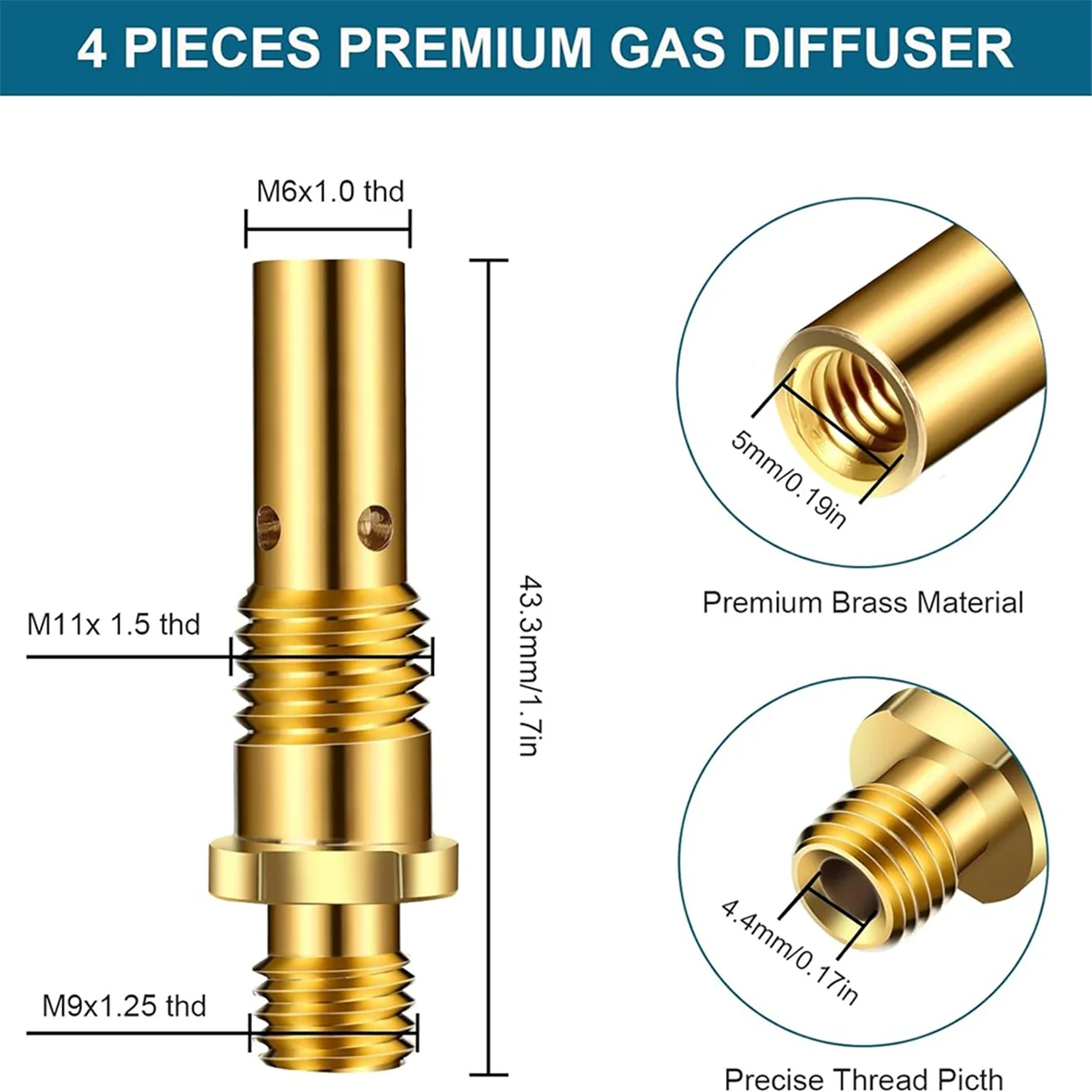 New 50PCS Flux Core Gasless Nozzle Tips Kit KP1939-1, 0.030In & 0.035In Contact Tips Gas Diffusers Mig Welding Gun Accessory