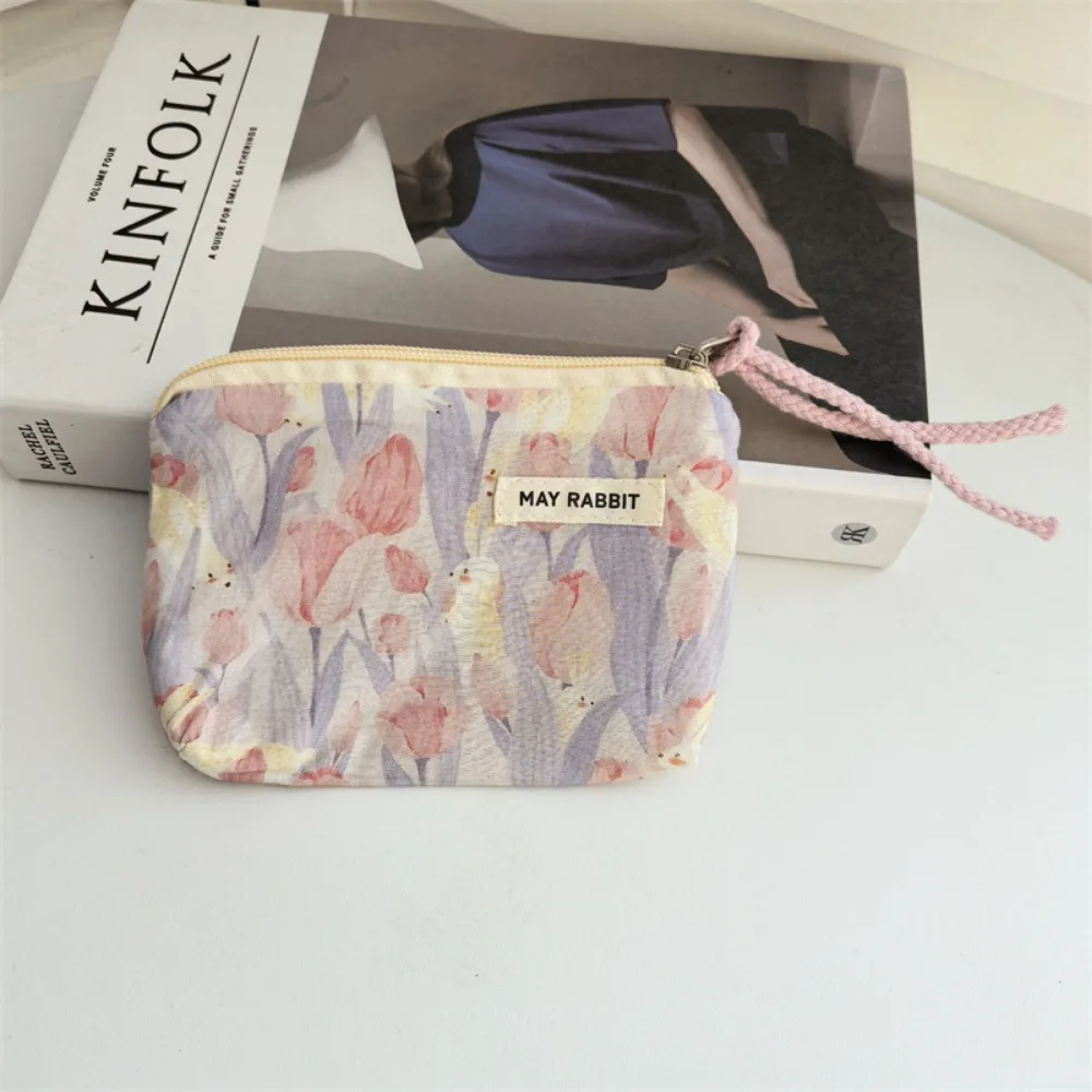 

New Cartoon Square Cosmetic Bag Flower Portable Makeup Bags Small Zipper Storage Pouch Women