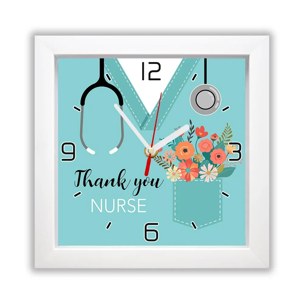 Thank You Nurse Square Wall Clock Modern Design White Frame Hanging Wall Watch Desk Clock Healthcare Hero RN Appreciation Gift