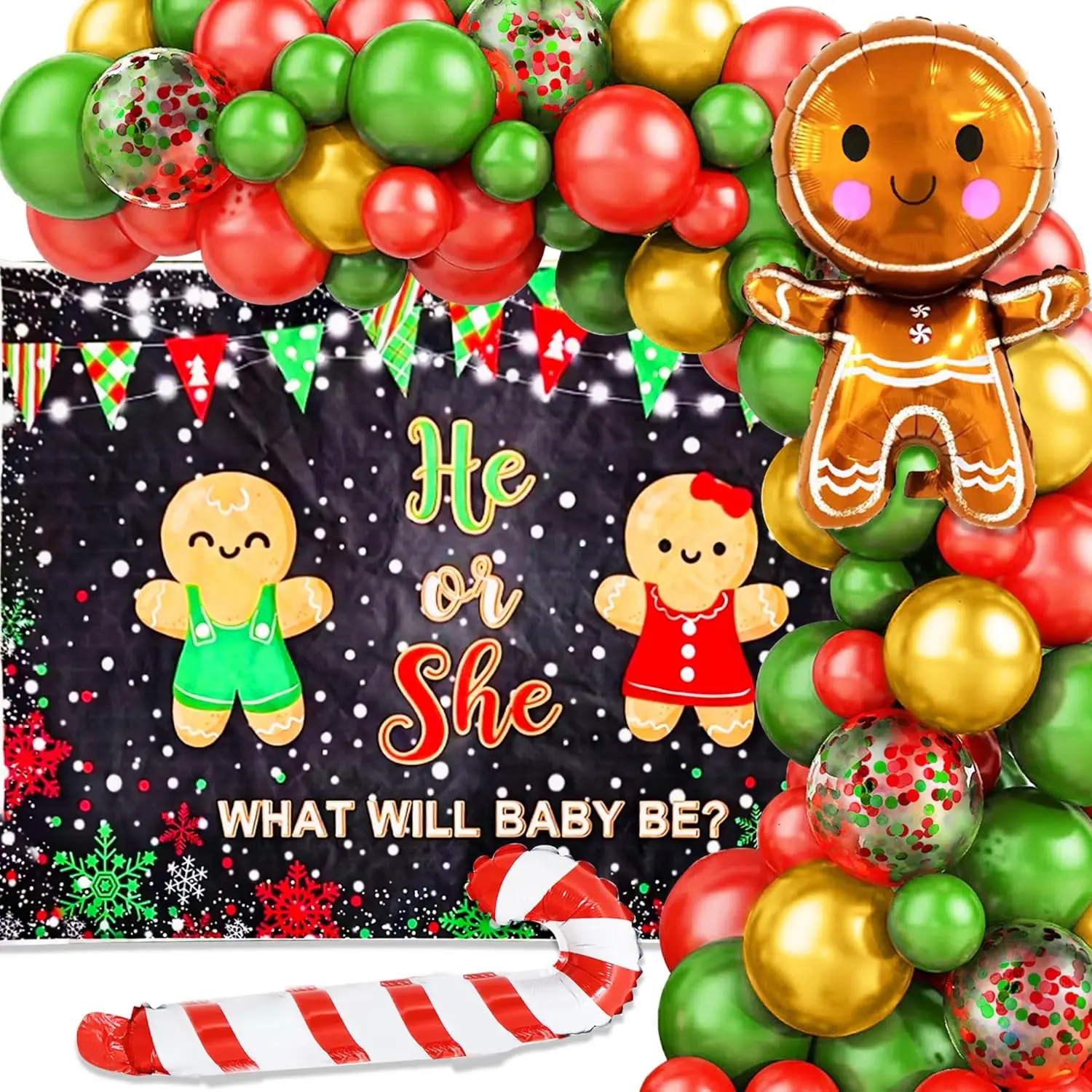 Laventy Christmas Gender Reveal Backdrop Balloons Christmas He or She What's Baking Party Decoration