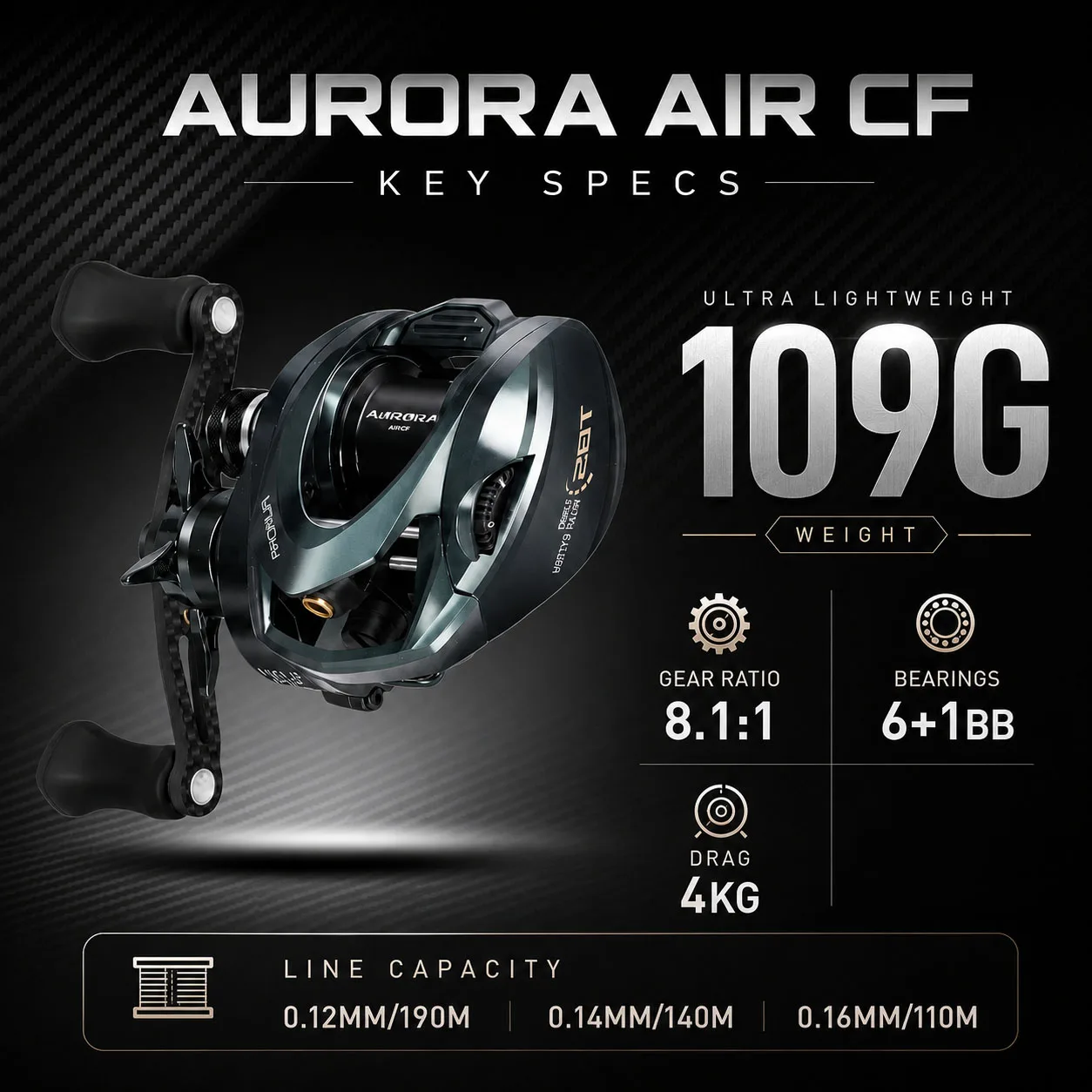 HASIDA Aurora AirCF Carbon BFS Baitcasting Fishing Reel NMB SIC BB