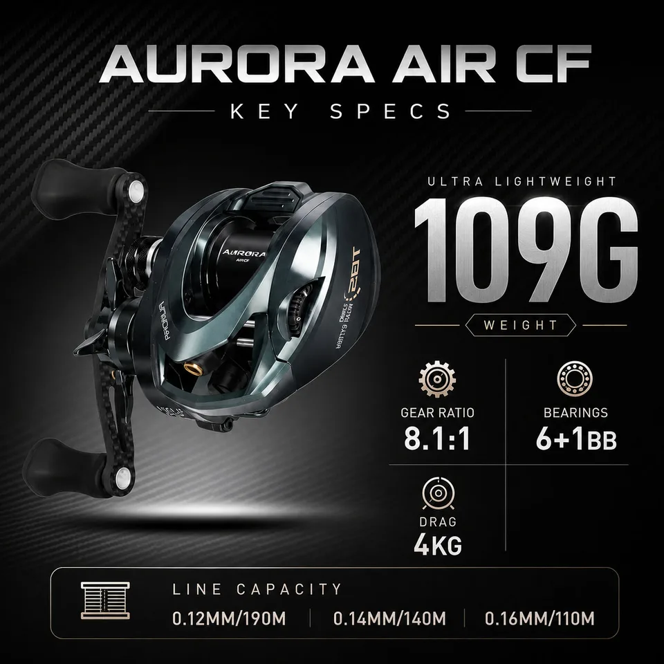 ハシダ オーロラ airCF ベイトキャスティングリール 109g 8.1:1