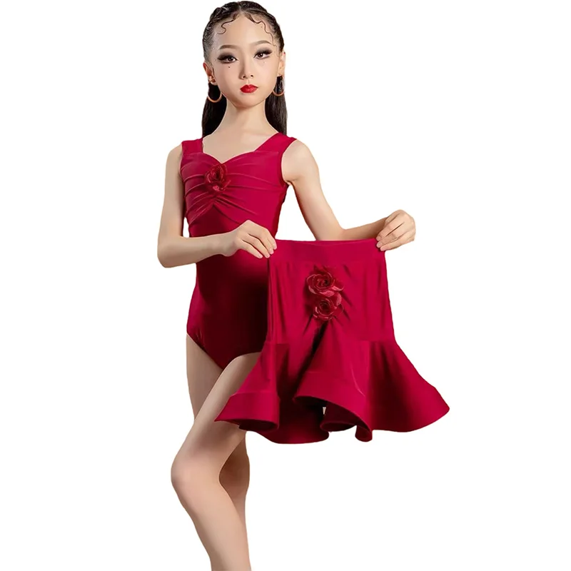 Strój do tańca dla dziewczynki, sukienka do tańca lirycznego, latynoamerykańskiego, kostiumy latynoskie dla dziewczyn, strój do samby, odzież do tańca towarzyskiego, top, spódnica, strój konkursowy.