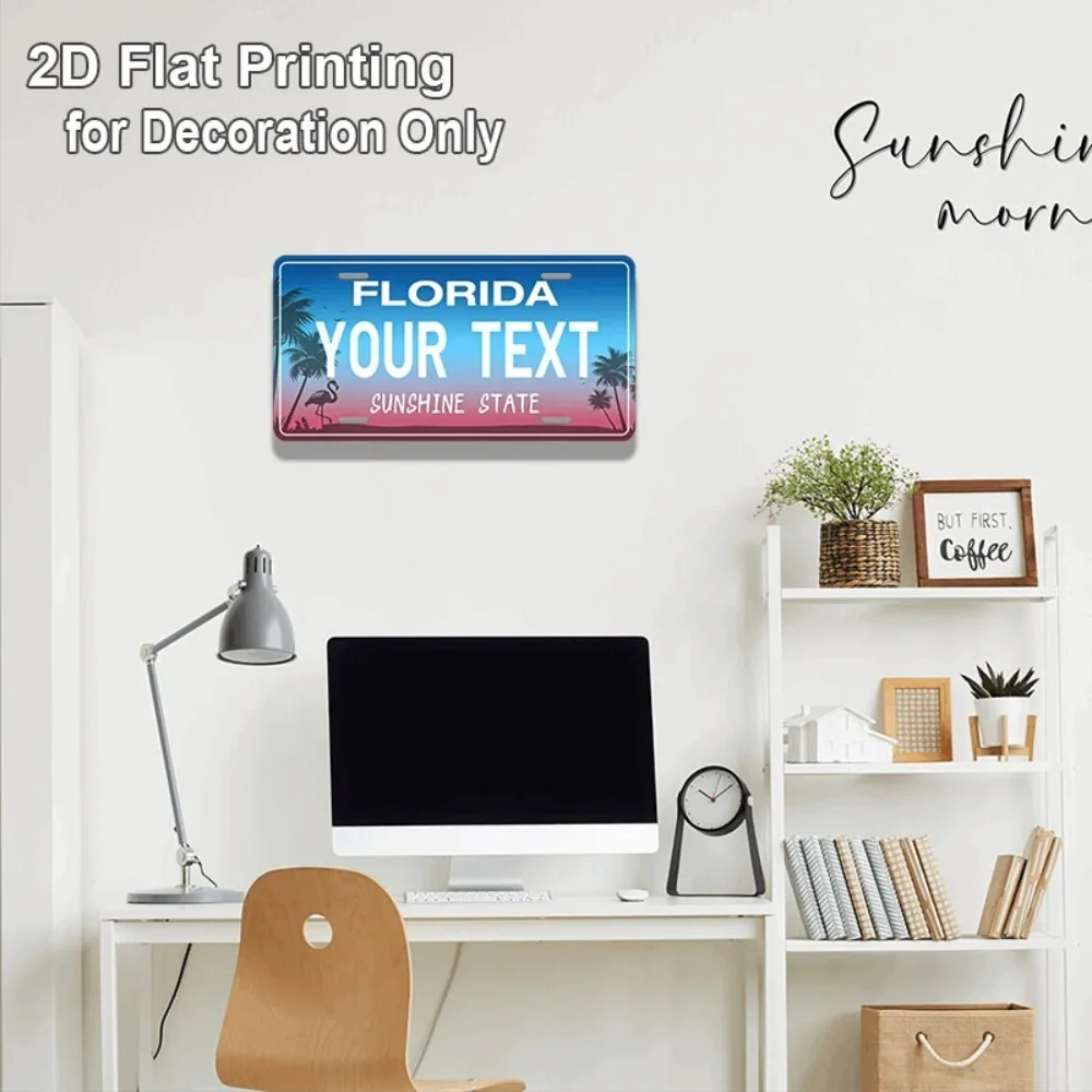 2D Flat Personalized Florida Custom Plaque Only Decor Retro Wall Mount, Dustproof State Name Sign Office Gift Decoration