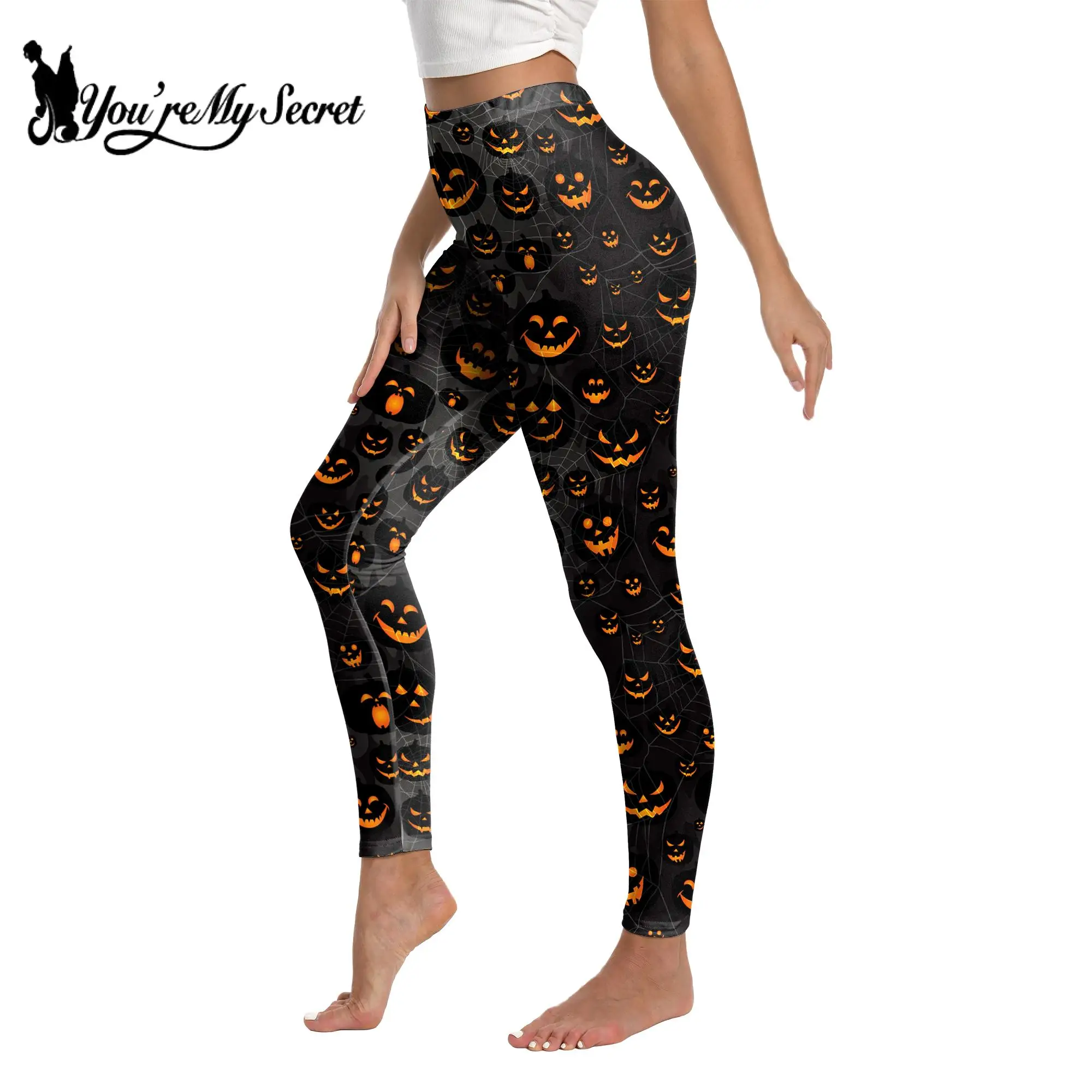 [Du bist mein Geheimnis] Halloween Print Frau Legging 12% Spandex elastische Hose enge weibliche Hose schlanke Fitness hohe Taille Legging