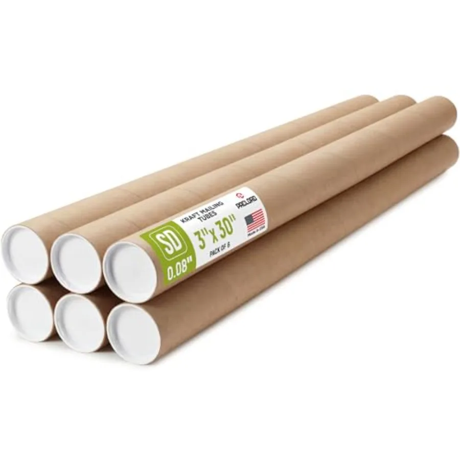

3" x 30" Reinforced Kraft Paper Mailing Tube, Tubes with Caps Secure USPS Approved Cardboard Poster Mailer for Shipping and Sto