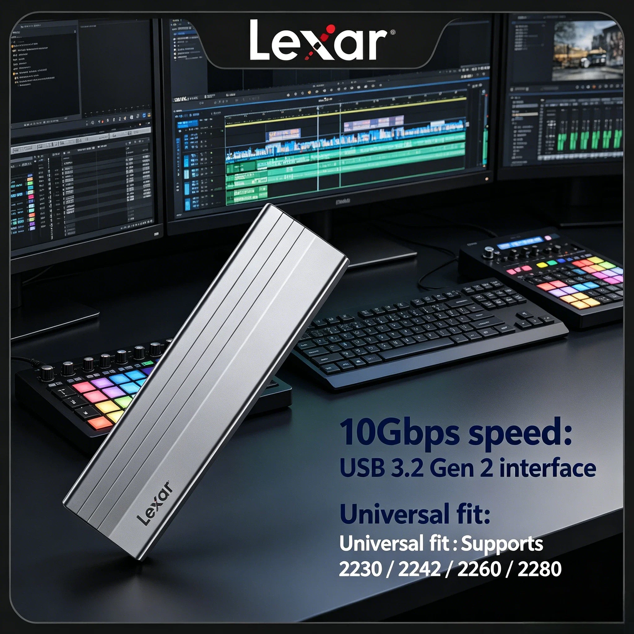 case-externo-para-ssd-lexar-original-e300-m2-usb-32-gen-2-tipo-c-para-ssds-nvme-2230-2242-2260-2280-pro