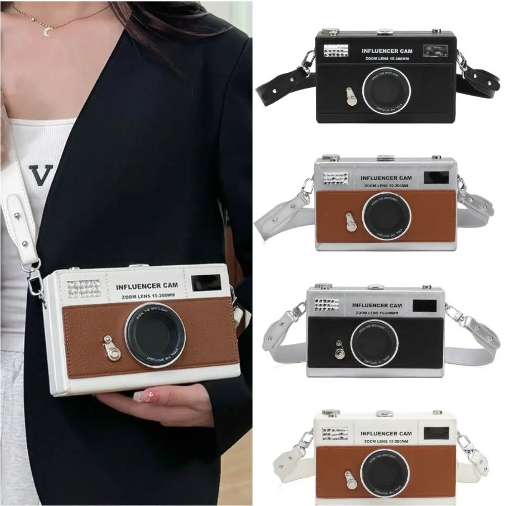 Fashion Large Capacity Camera Shoulder Bag PU Leather Camera Shaped Crossbody Bag Funny Box Bag Women