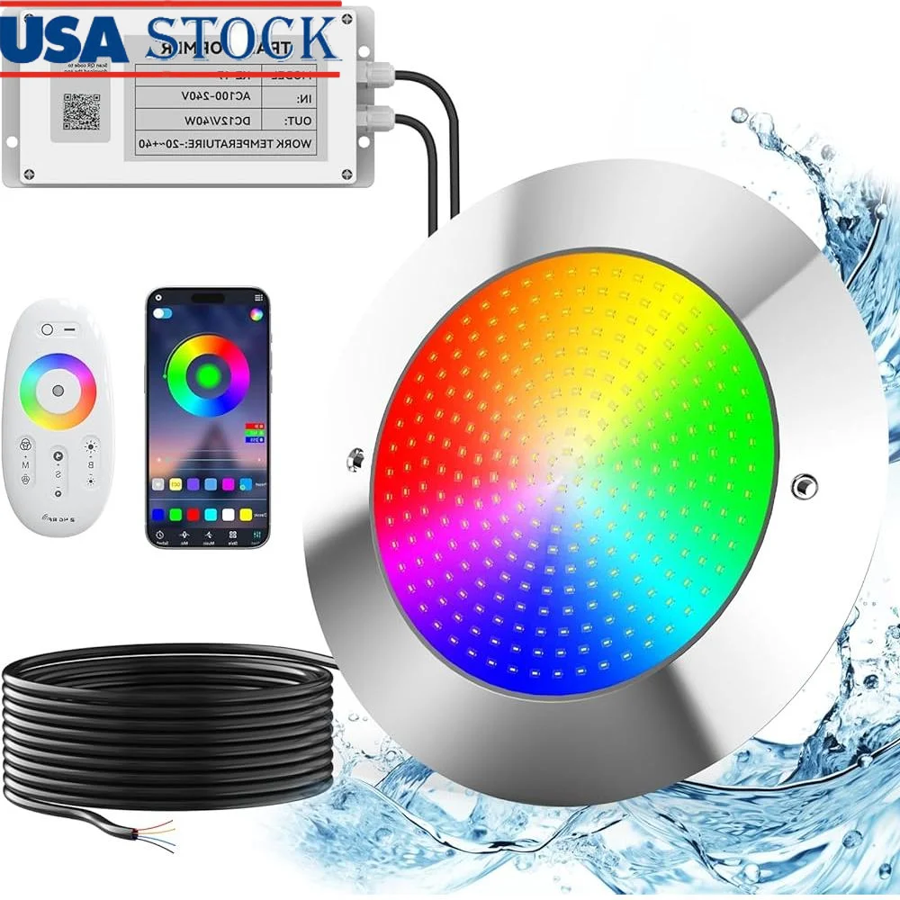 

Inground Pool LED Lights RGB Waterproof Color Changing Smart Light Remote Control Music Sync 12V 600W Equivalent 10 Inch
