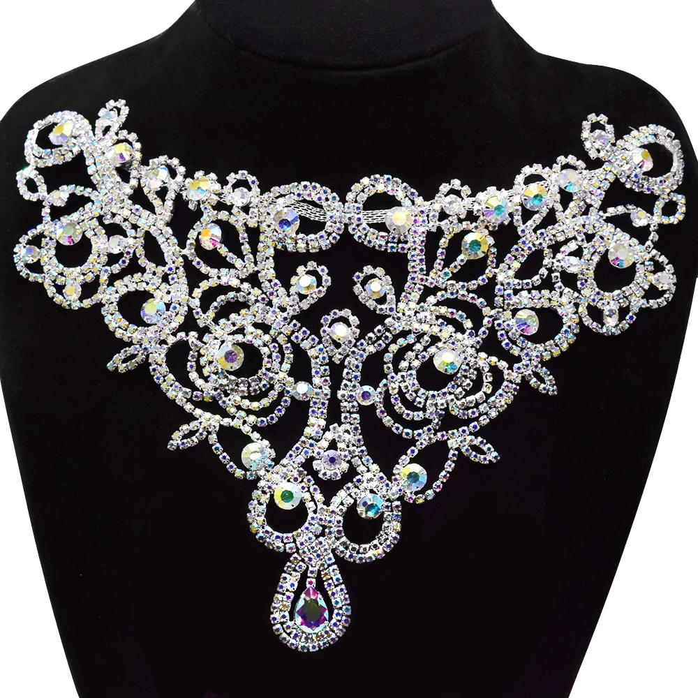 9.57*5.9 Inch AB Rhinestone Collar Crystal Sewn Necklace Accessories Neckline Wedding Glitter For Wedding Dress Group Accessorie