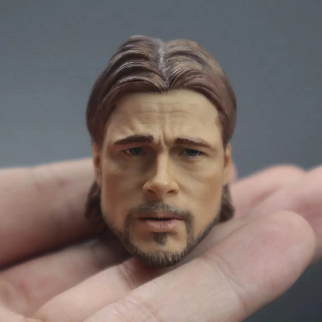 

1/6 Scale Brad Pitt Medium Length Hair Head Sculpt Carving Model Fit 12'' Male Soldier Action Figure Body Dolls