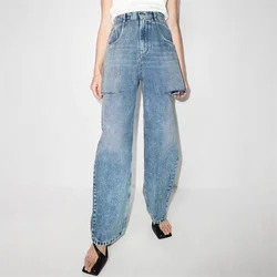 Women's pants 2024 Summer New Vintage Distressed Pure cotton women's jeans High waisted Denim wide leg pants Straight leg pants