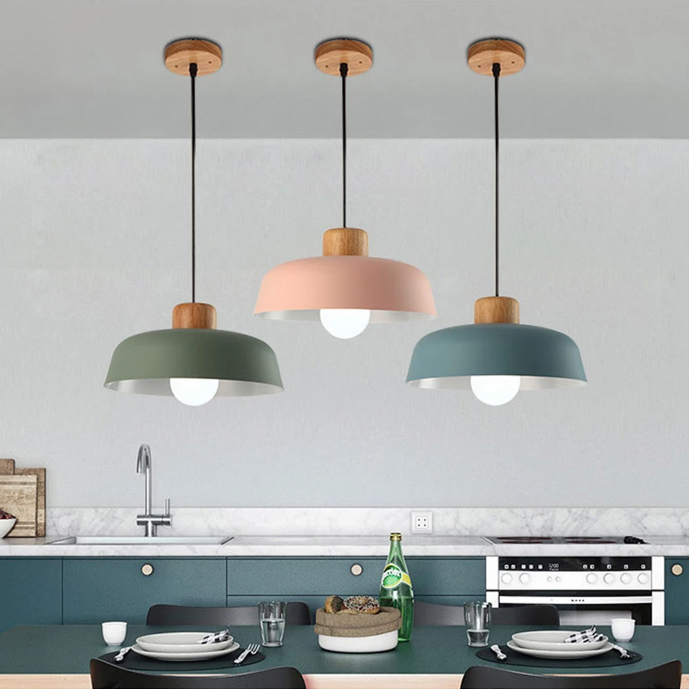 Nordic Wood Aluminum Pendant Lights Modern Hanging Lamps Kitchen Living Room Chandelier Lighting E27 LED Loft Lampara De Techo image 3