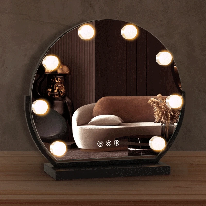 Wholesale of Hollywood style semi circular makeup mirrors with LED bulbs in Europe and America, single side dressing table