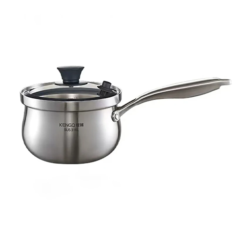 316 Stainless Steel Kitchen Ustensils Soup Pot Anti-Scald Glass Lid for Tea Sauce Coffee Butter Melting Cooking Pot