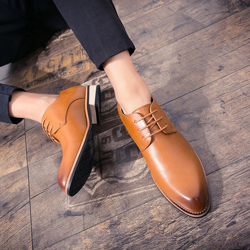 Red Casual Men\'s Leather Shoes Comfortable Lace-Up Dress Shoes Man Low-Cut Flat Social Shoes Male Caballero Shoes zapatos hombre