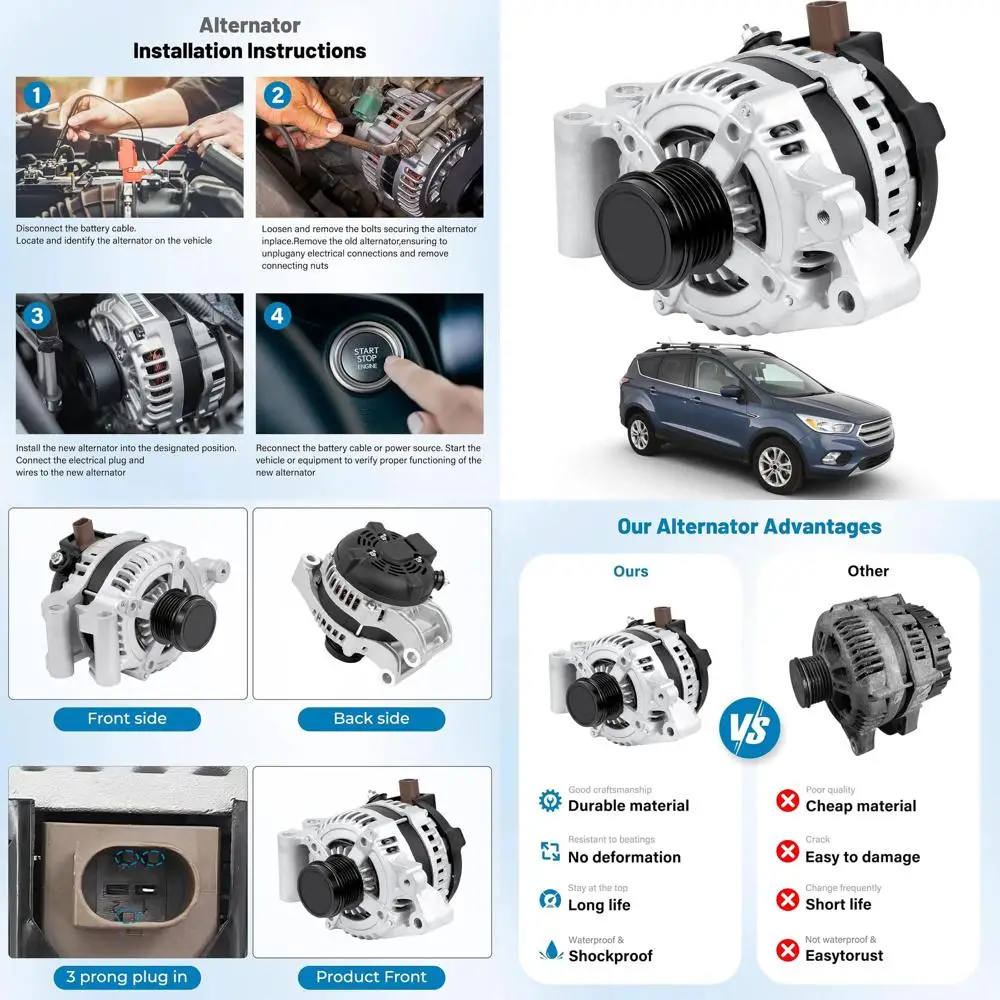 

Alternator 12V 150A Compatible with Ford Escape 1.5L/1.6L 2013-2019, Replace 104210-2330, CJ5T-10300-BB, CJ5Z-10346-D 11636N, 6-