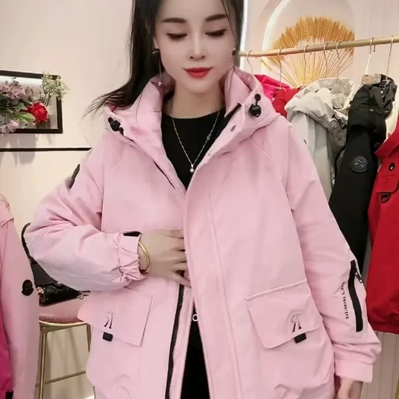 Parkas a prueba de viento para deportes al aire libre para mujer, chaqueta corta acolchada de algodón estilo Safari para otoño e invierno, abrigos informales holgados con capucha para estudiantes