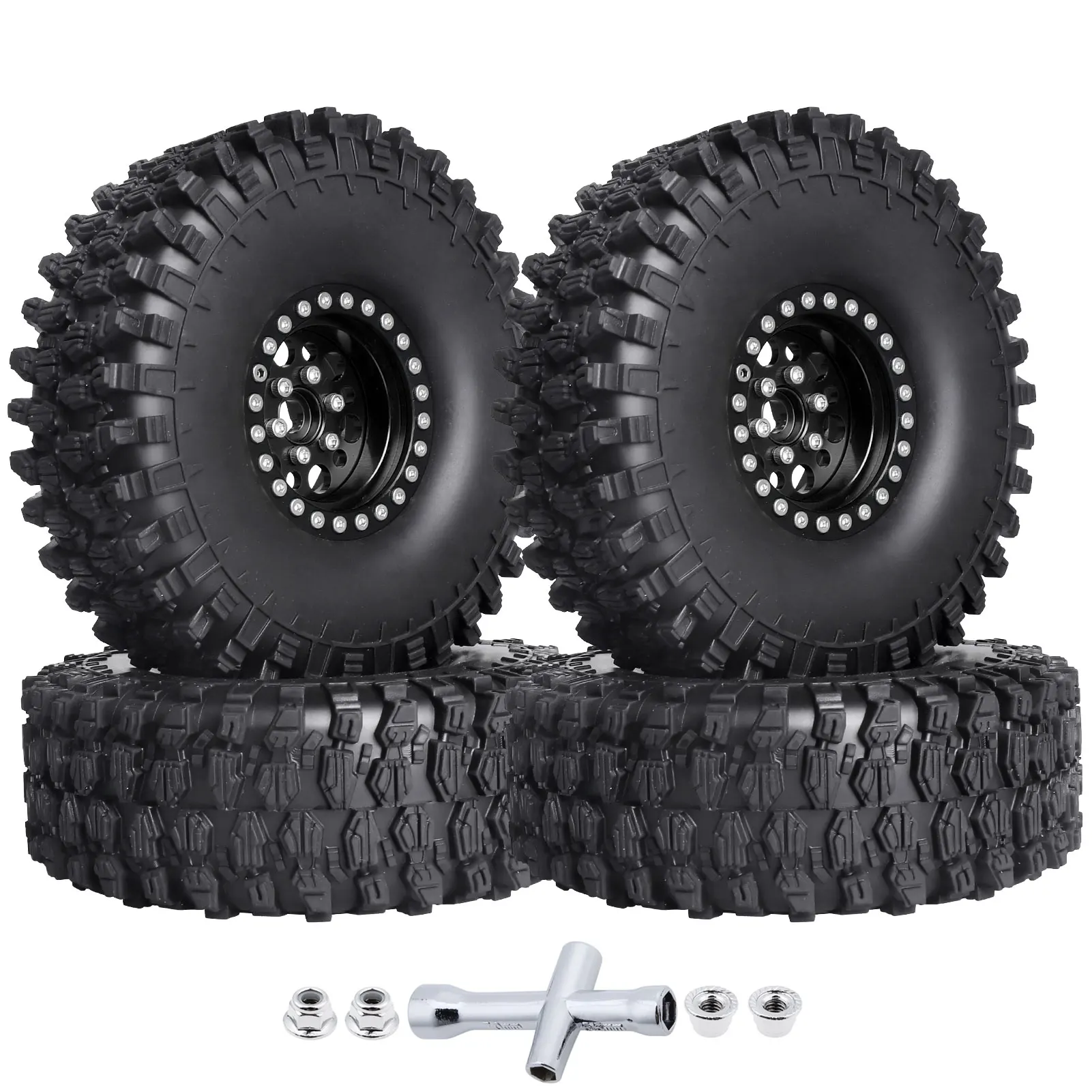 HobbyPark 4.72 inch 1.9 Crawler Tires & 1.9 Beadlock Wheels Set for Axial SCX10 II III Traxxas TRX-4 Redcat Gen8 Gen7 Upgrades