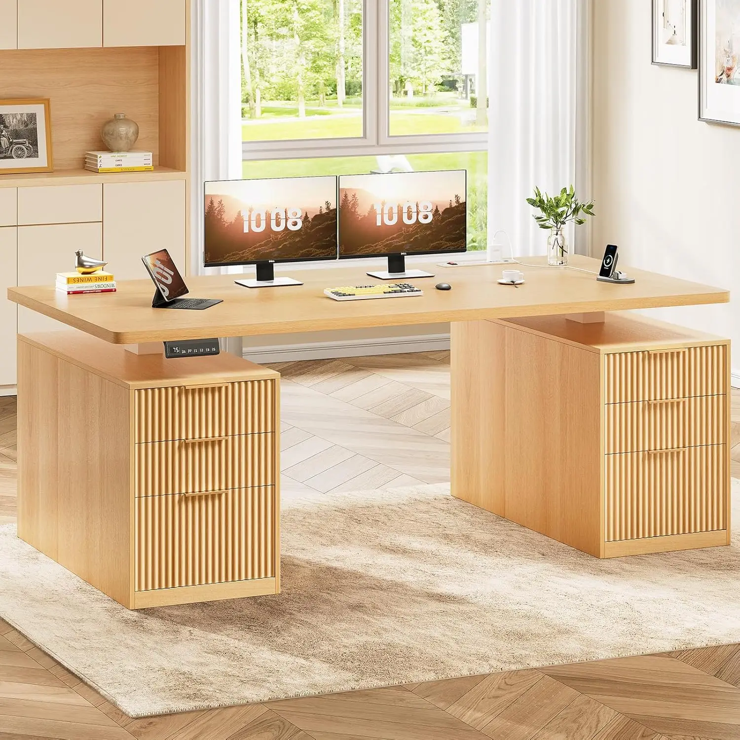 

Электрический регулируемый по высоте стол с 6 ящиками, 55-дюймовый регулируемый стол для работы стоя с местом для хранения, рифленые компьютерные столы с электроприводом, на заказ