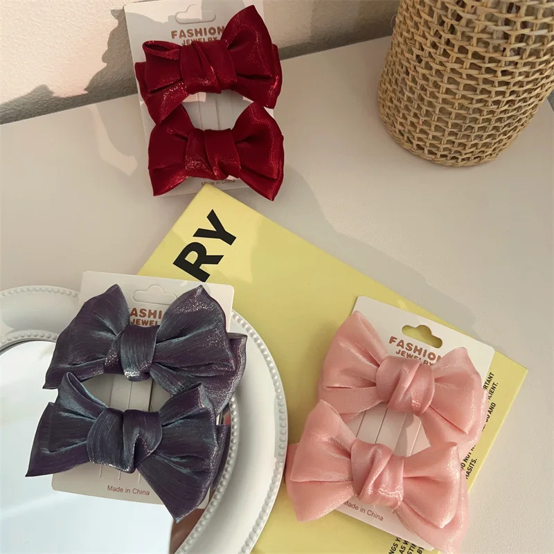 

2pcs Korean New Small Pearlescent Bow Hairpin Side To Side Clip Back Head Hairpin Ponytail Headwear Hair Accessory