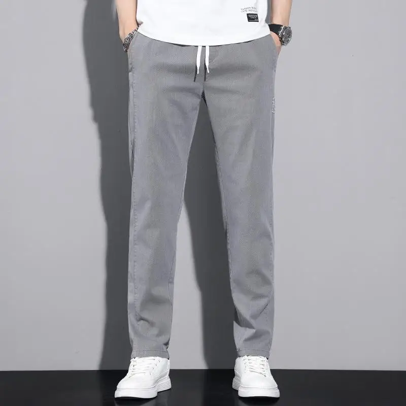 

Spring Summer Thin Elastic Waisand Casual Pants Men's Straight Leg Korean Sle Trendy Youth Long Trousers Slim Fit