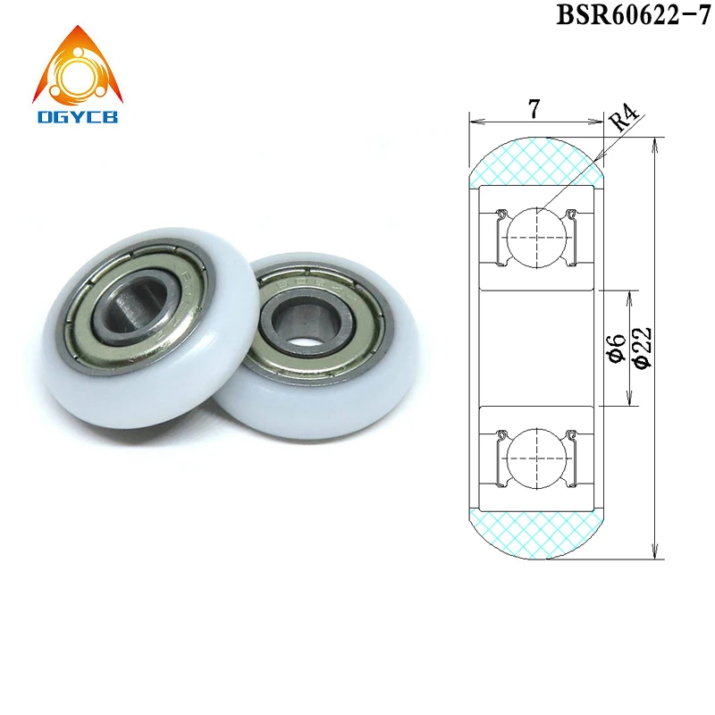 

4pcs 6x22x7 Polyformaldeh Coated Round Roller BSR60622-7 22mm Diameter 6mm Bore POM Track Guide Wheel 6*22*7 Plastic Bearing