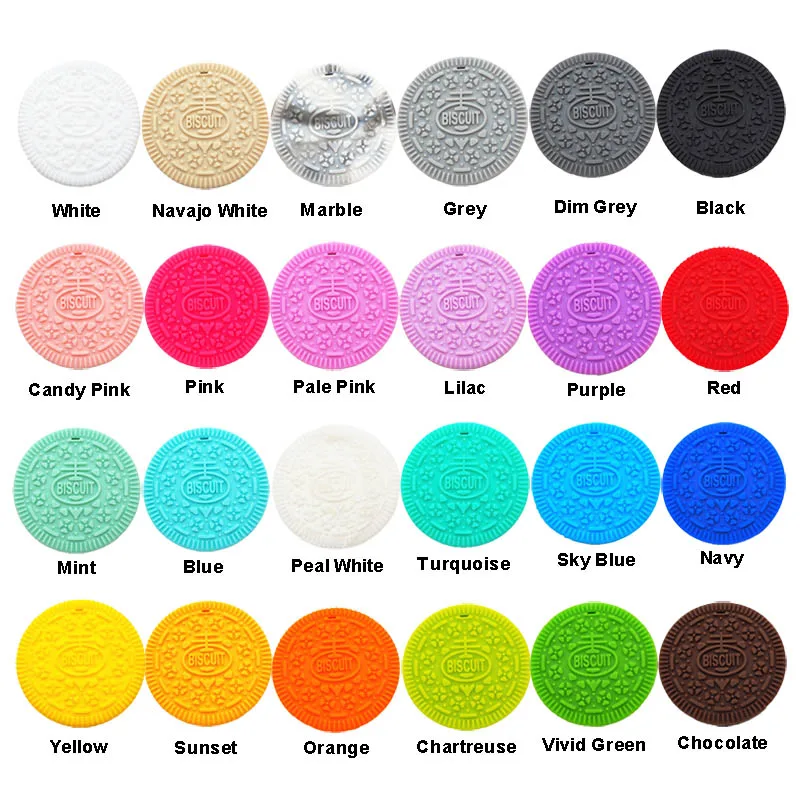 Chenkai 50PCS BPA Free Silicone Cookie Pendant Teether DIY Baby Biscuit Pacifier Dummy Pendant Nursing Chewing Jewelry Toy Gift