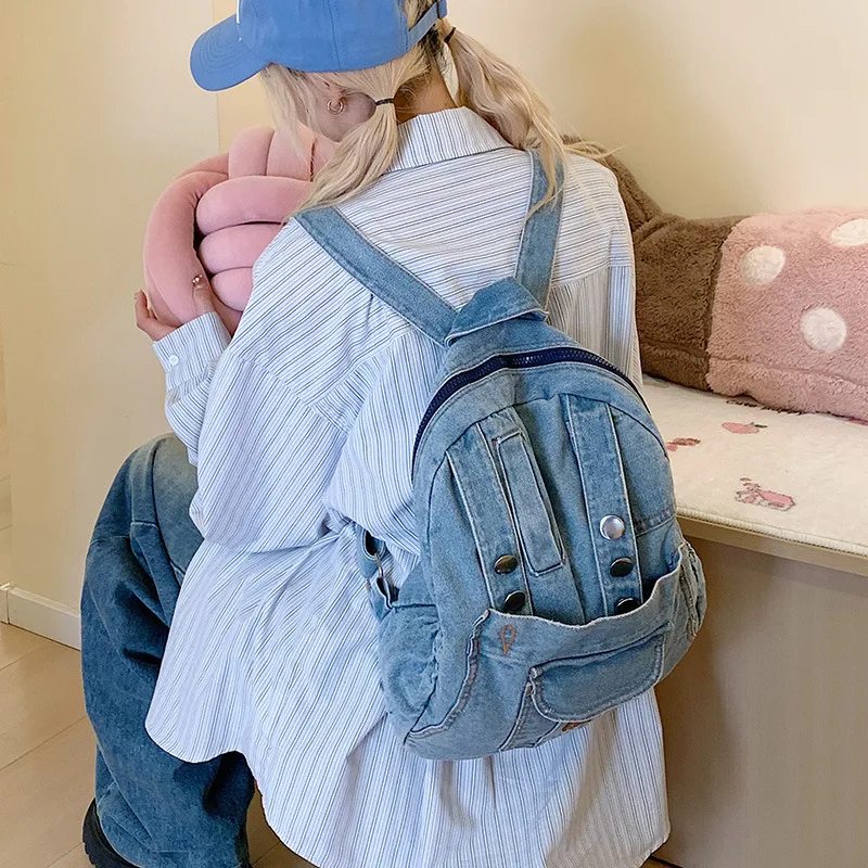 

Женский рюкзак большой вместимости, джинсовая строчка, студенческий школьный рюкзак, новый классический маленький рюкзак для путешествий