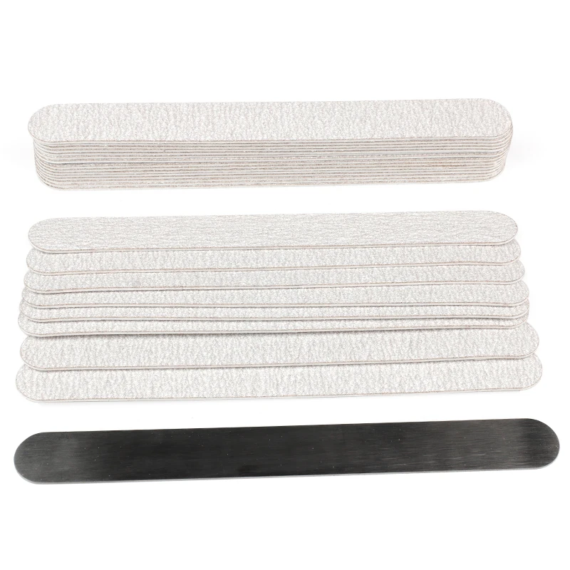 Straight Grey Self Adhesive Nail Sandpaper Refill Sheets 10/20Pcs EVA Replaceable Nail File Pads with Stainless Steel  Handle