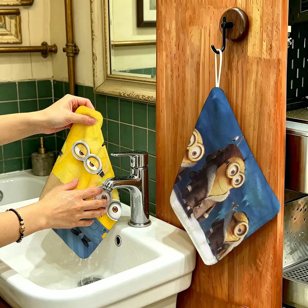 

M-MinionS-S Polyester Cotton Hanging Hand Towel, Super Absorbent Hand Wiping Towel For Daily Household Use