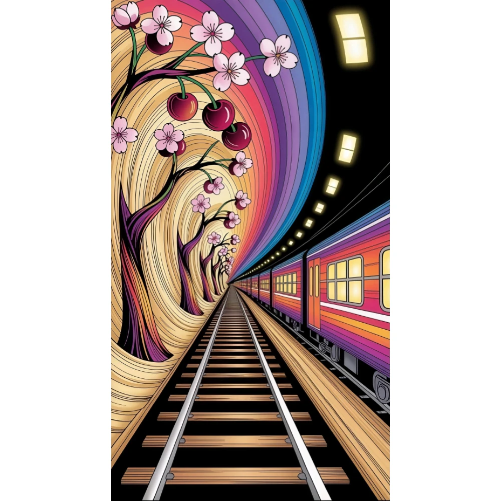 

500/1000/1200/2000 PCS Jigsaw Puzzles Train Scenery Cherry Trees Family Activity Games for Gameroom Bedroom Home Decor Gift