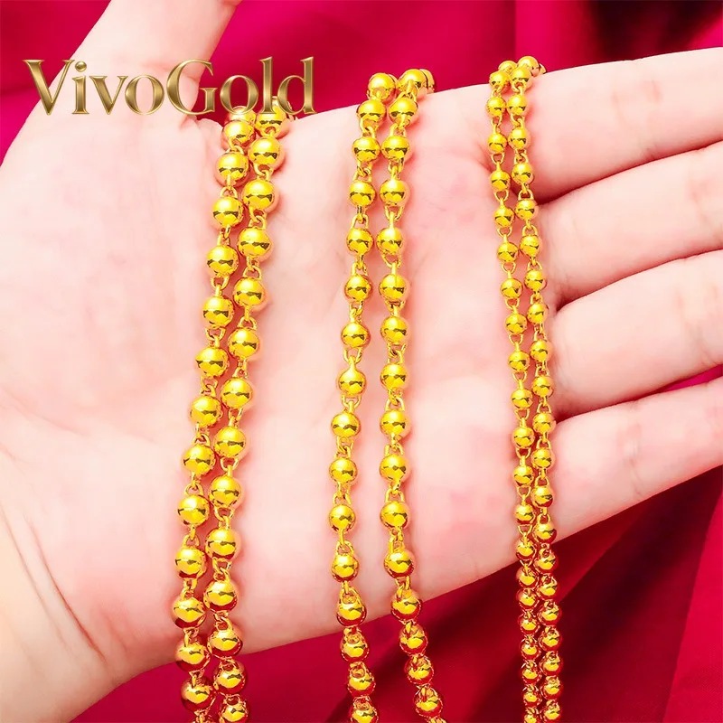 

VivoGold 24K gold necklace AU999 full gold, round Buddhist beads in series, shiny and gentle, same style as men and women, Zen e