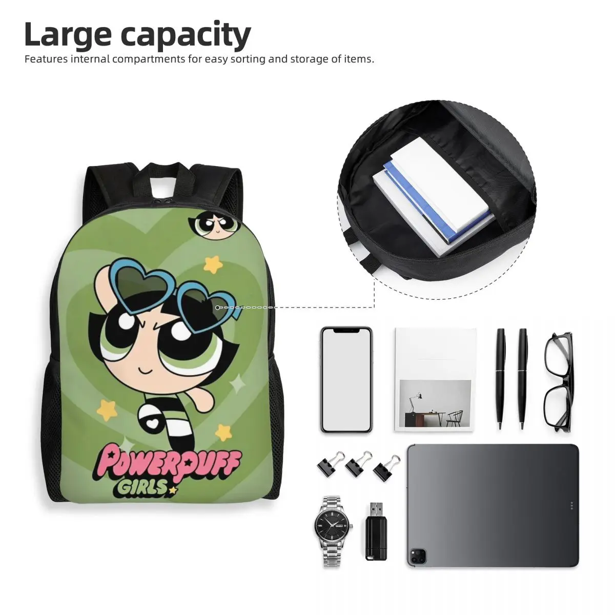 حقيبة ظهر كارتونية لطيفة للفتيات من P-Powerpuff للرجال والنساء المراهقات والأعمال التجارية Daypack حقائب من القماش الكتاني هدية #6