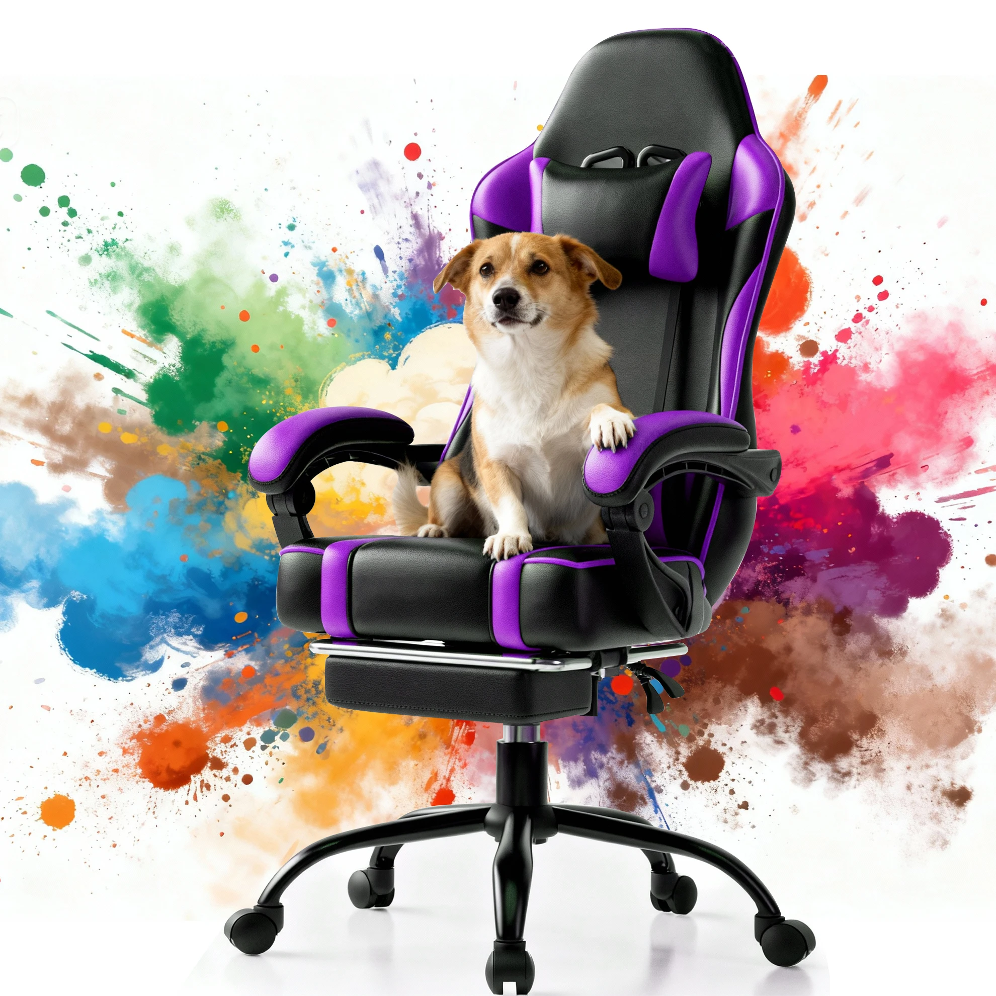 

Ergonomic Gaming Chair with Padded Spring Seat, Adjustable Lumbar Support & Footrest for Long-Lasting Comfort