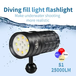 LetonPower Diving Flashlight 25000Lumens underwater flashlight 100m scuba dive light Type-C Charging underwater video light