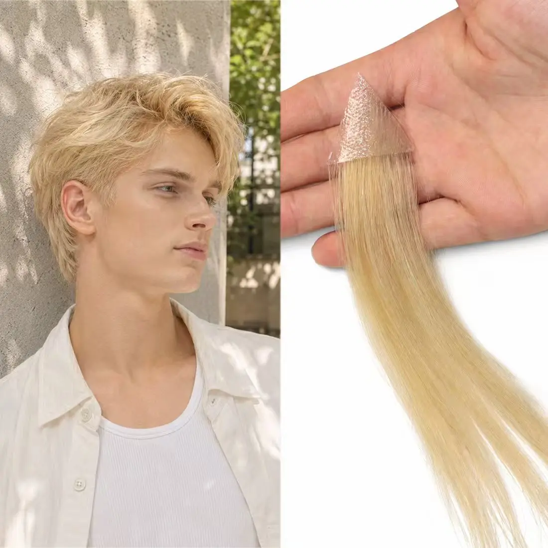 Men's Invisible Triangle Mesh Hairpiece 3x3 Hairline Topper Lightweight Temple Coverage Toupee Patch