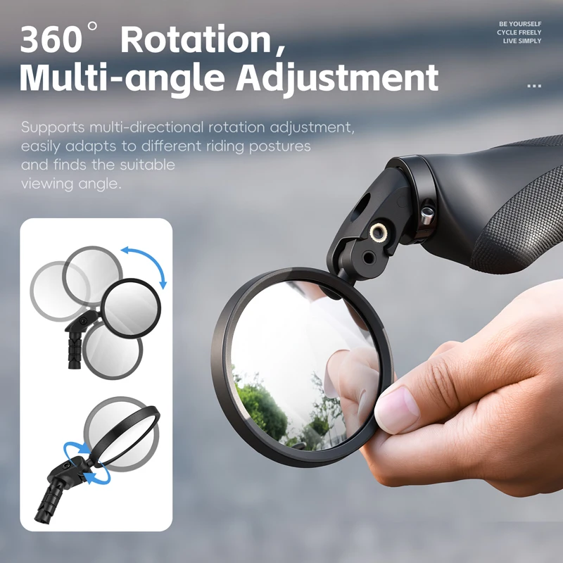 WEST BIKING Cycling Rear View Mirror 360° Rotation Wide Vision Convex Mirror Mini Compact Handlebar End Bicycle Rearview Mirror