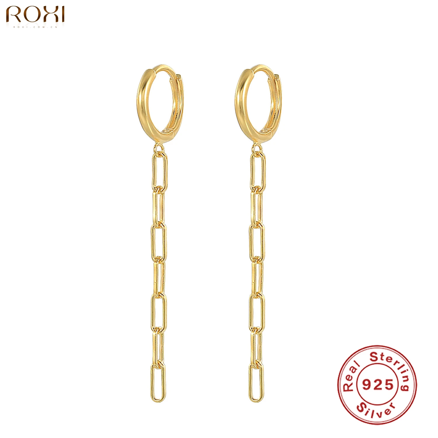 ROXI Paper Clip Chain Tassel Chain Hoop Earrings For Women Pendientes Plata 925 Circle Earrings Huggie Hip Hop New Fine Jewelry
