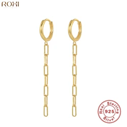 ROXI Paper Clip Chain Tassel Chain Hoop Earrings For Women Pendientes Plata 925 Circle Earrings Huggie Hip Hop New Fine Jewelry
