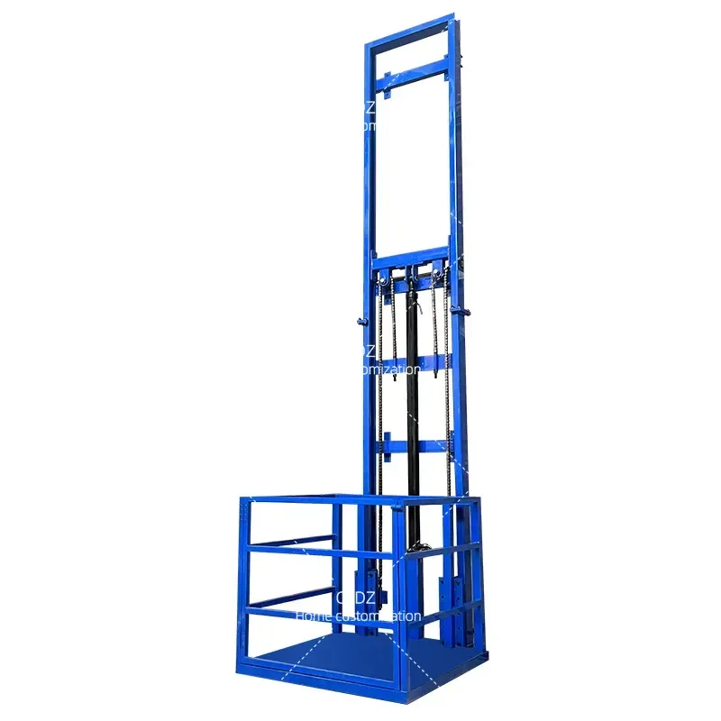 Fixed small electric hydraulic lift freight elevator warehouse duplex building single guide rail lifting platform 1 ton