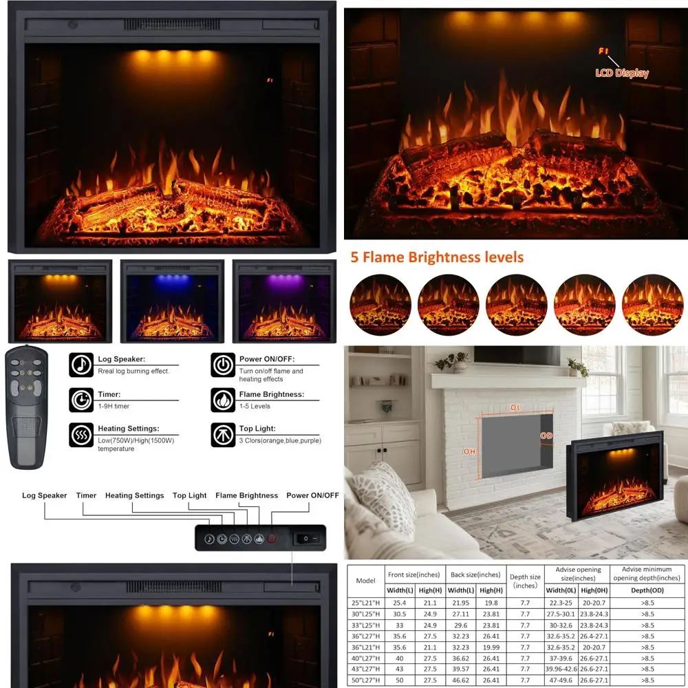 

36 Inch Valuxhome Electric Fireplace Insert with Overheating Protection, Fire Crackling Sound, and Remote Control
