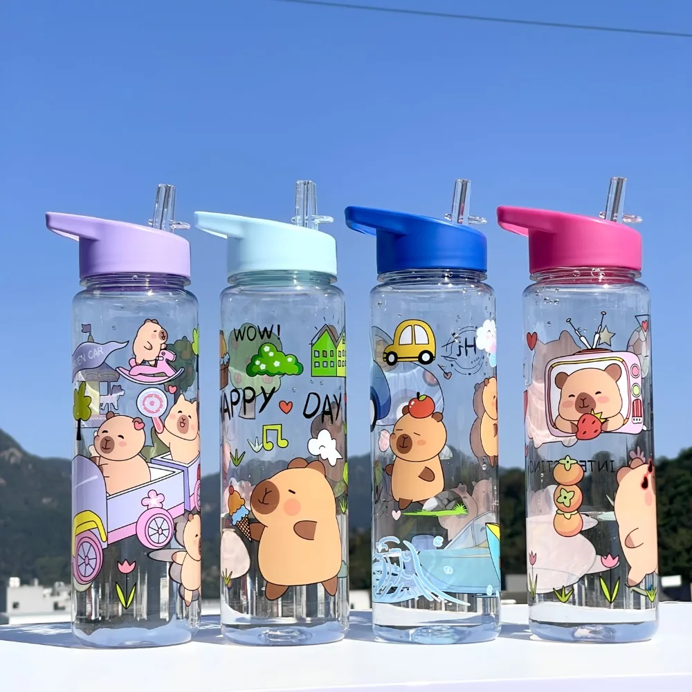 Cute and portable capybara sports outdoor straw cup, sports water cup, very suitable for back to school season, outdoor camping