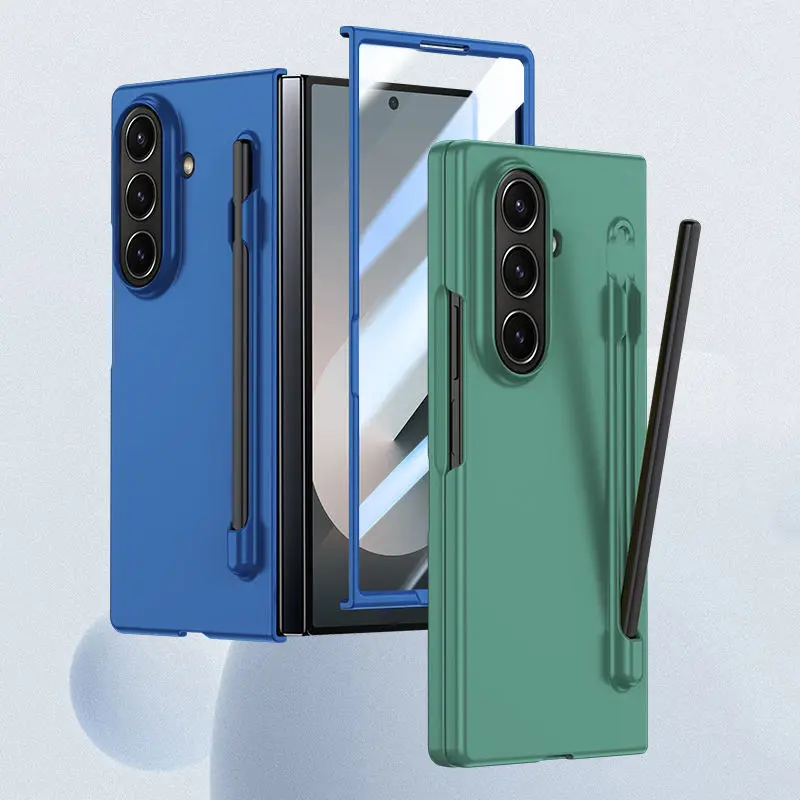 حافظة لهاتف سامسونج Z Fold 7 مع فتحة قلم وشاشة زجاجية وبسيطة وغطاء حماية رقيق وخفيف مقاوم للصدمات