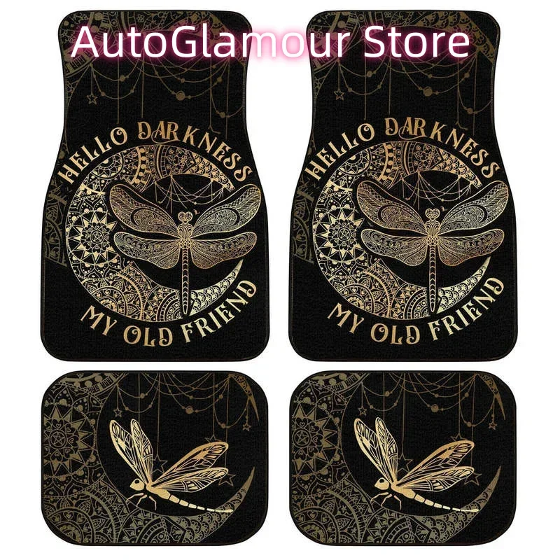 Mandala Dragonfly Car Floor Mats Hello Darkness Car Accessories 4PCs Pack