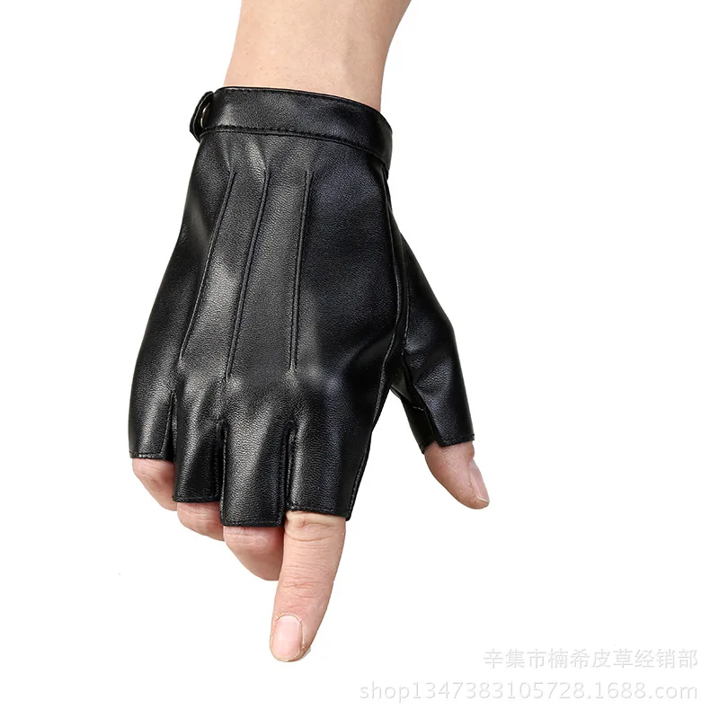 Men Women PU Leather Punk Gloves Fingerless Mittens Black Half Finger Outdoor Tactical Driving Gloves Anime Cosplay Accessories