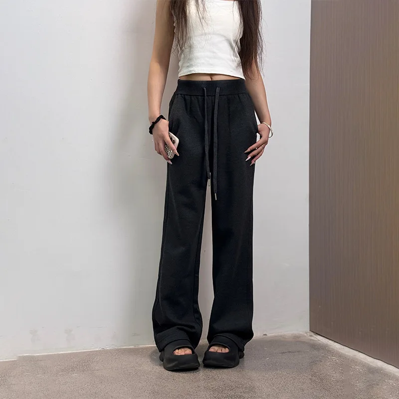 2025 Women's Casual Autumn New Style High End Hanging High Waist Solid Color Temperament Commuter Pocket Design Casual Pants