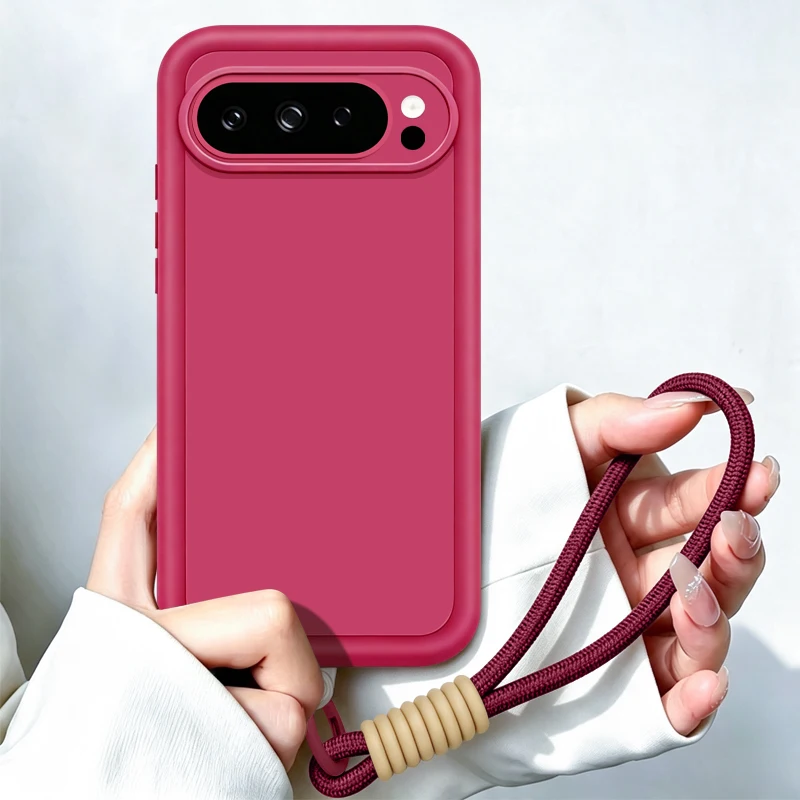 Weiche TPU-Schutzhülle mit Lanyard für Google Pixel 10 9 8 7 Pro 9A 8A 7A 9 10 Pro XL, einfarbige stoßfeste Silikon-Handyhülle