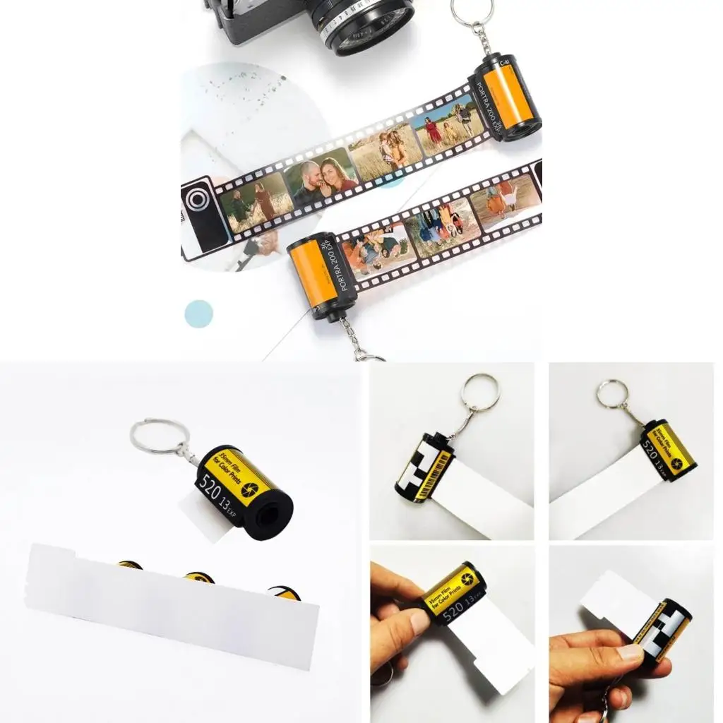 Film Roll Keychain Camera Roll Photos Keyring Gift for Christmas Lover Day Gift Heat Transfer Film Keychain